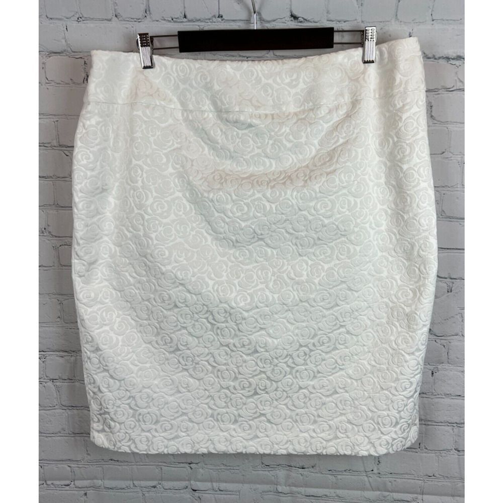 KASPER solid white cream floral reflection lined pencil straight skirt size 18W
